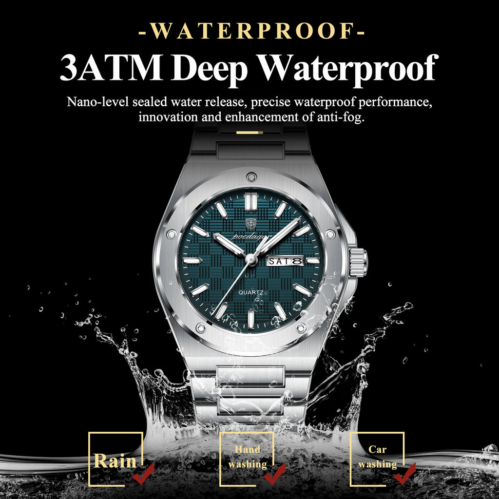 POEDAGAR Men's Luxury Waterproof Quartz Sport Watch with Date and Week Display