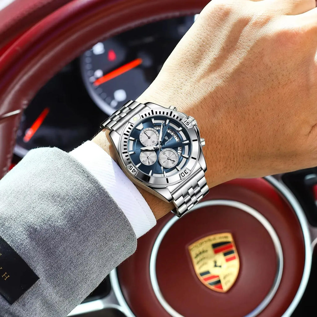 POEDAGAR Luxury Men's Chronograph Waterproof Stainless Steel Quartz Watch