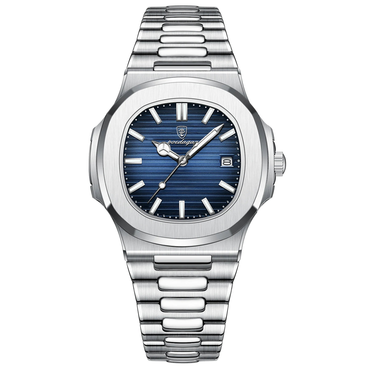 POEDAGAR Luxury Men's Square Quartz Watch with Luminous Date and Stainless Steel Band