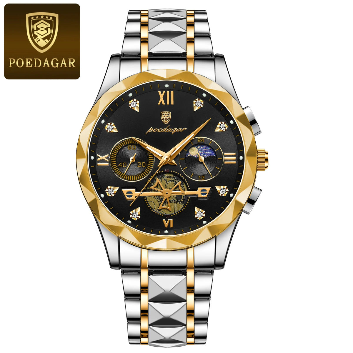 POEDAGAR Luxury Men's Waterproof Chronograph Stainless Steel Quartz Watch