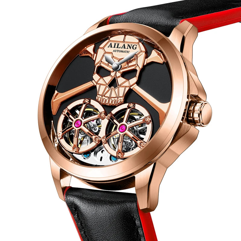 Men's Double Tourbillon Hollow Skull Automatic Mechanical Waterproof Watch