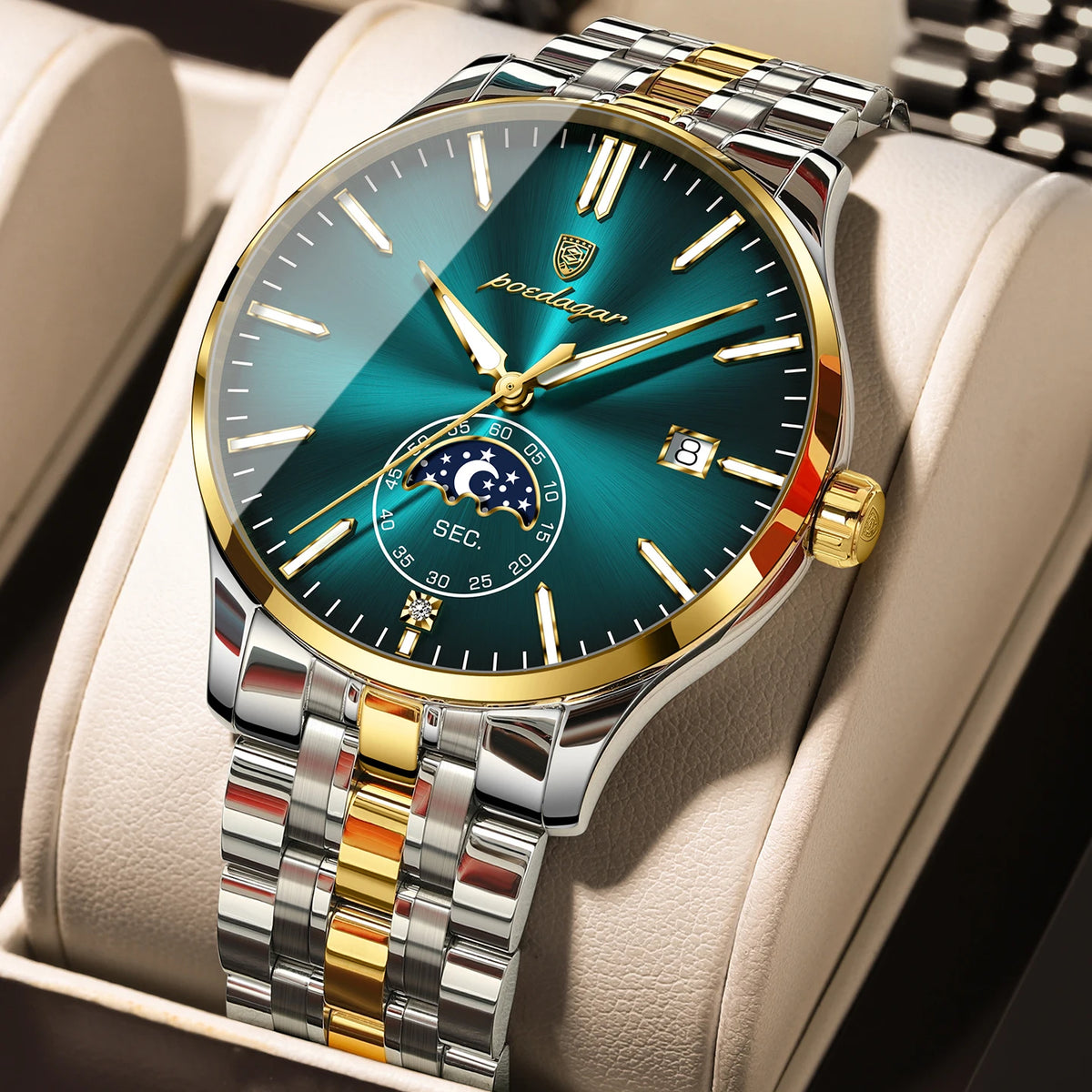 POEDAGAR Luxury Men's Waterproof Stainless Steel Quartz Watch