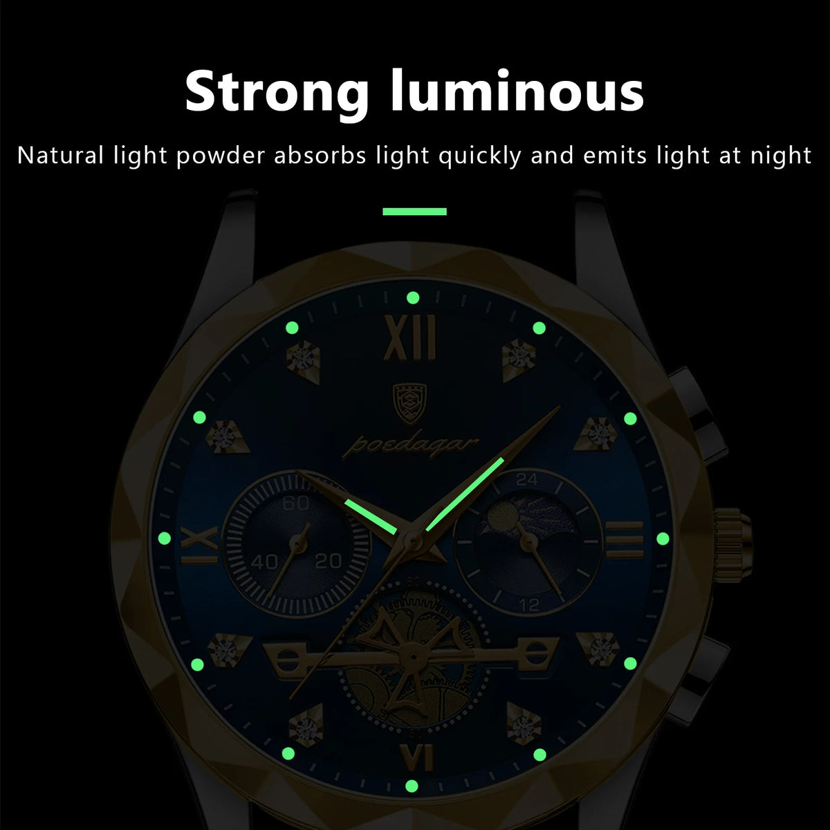 POEDAGAR Luxury Men's Waterproof Chronograph Stainless Steel Quartz Watch