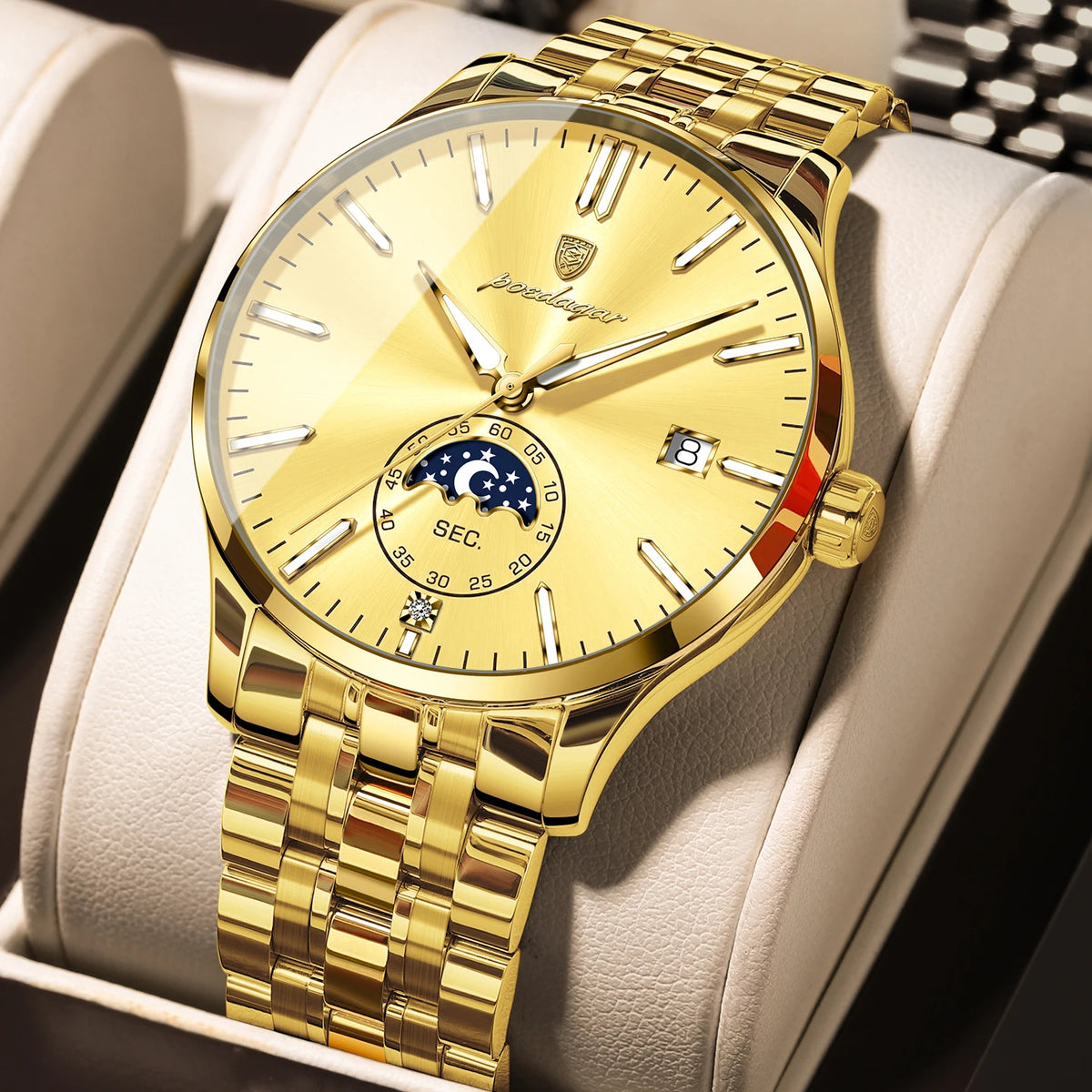 POEDAGAR Luxury Men's Waterproof Stainless Steel Quartz Watch