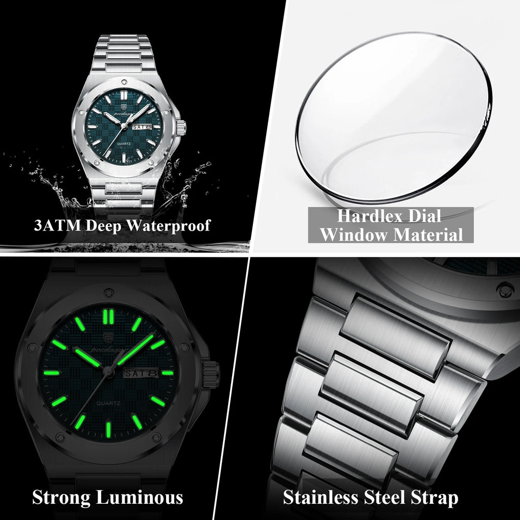 POEDAGAR Men's Luxury Waterproof Quartz Sport Watch with Date and Week Display
