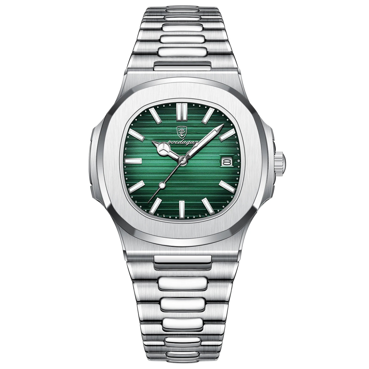 POEDAGAR Luxury Men's Square Quartz Watch with Luminous Date and Stainless Steel Band