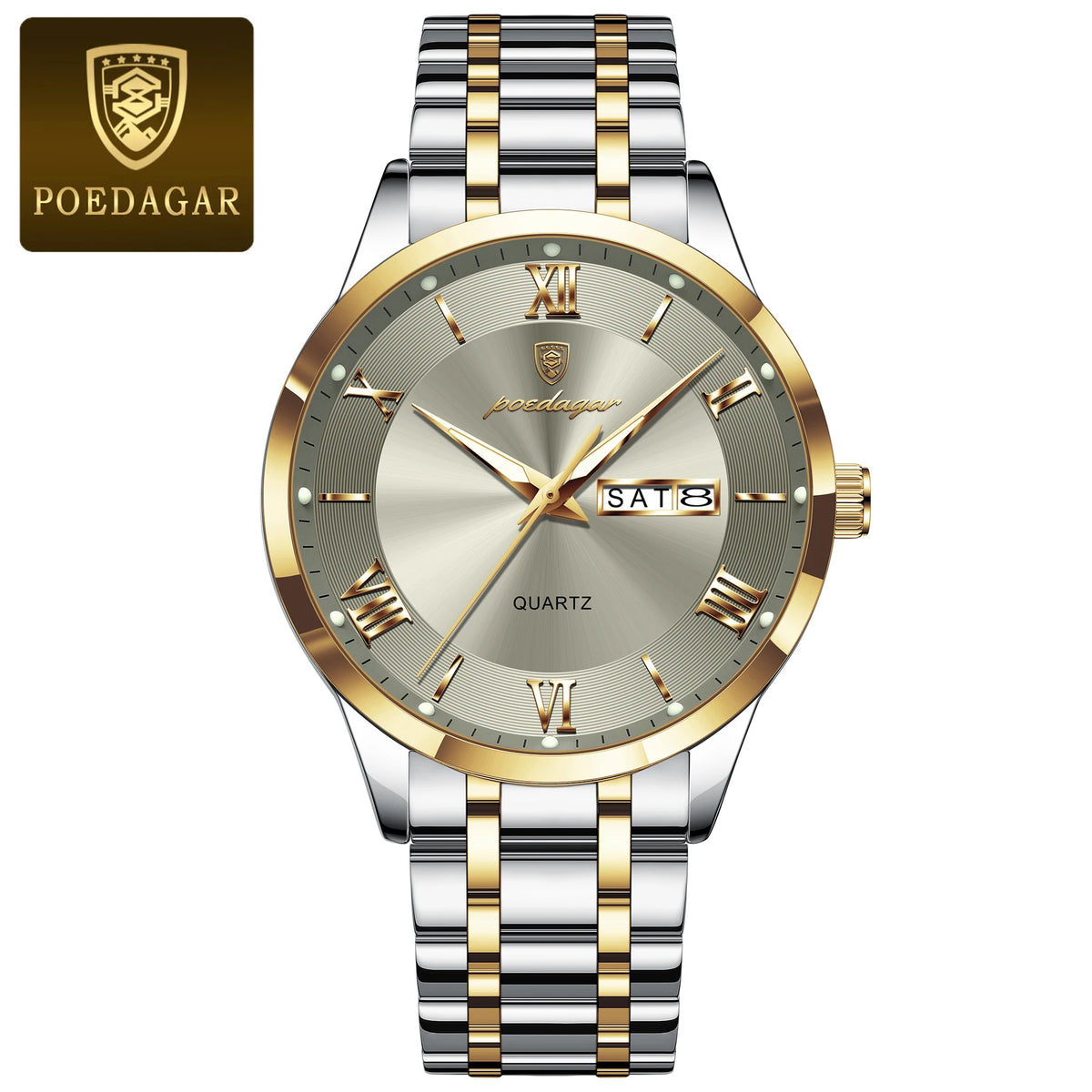 POEDAGAR Men's Luxury Waterproof Stainless Steel Quartz Watch