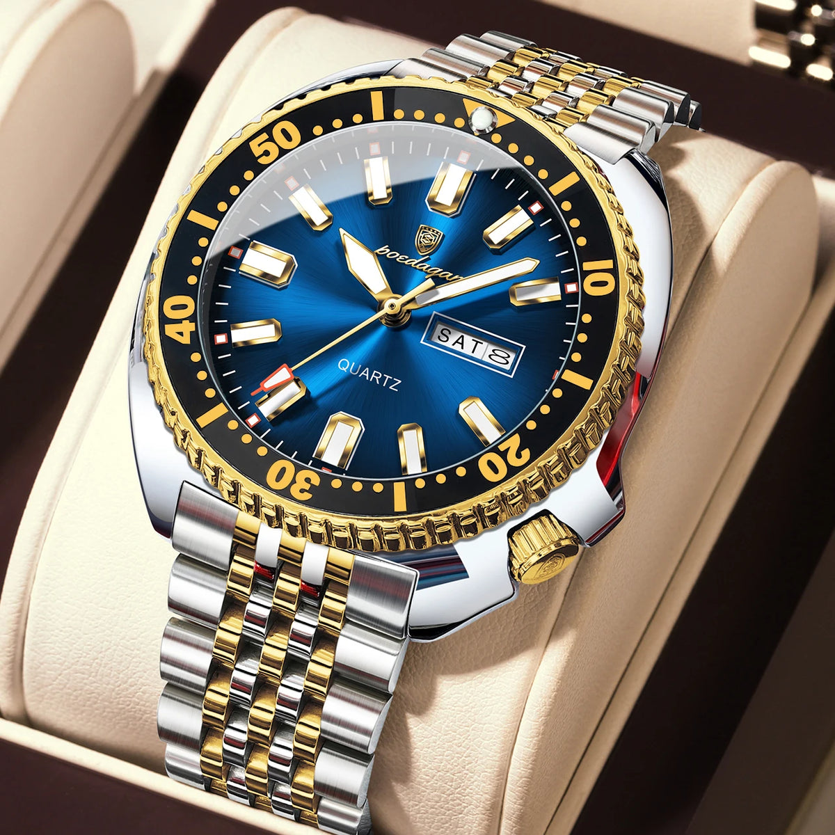 POEDAGAR Luxury Business Men's Waterproof Stainless Steel Quartz Watch