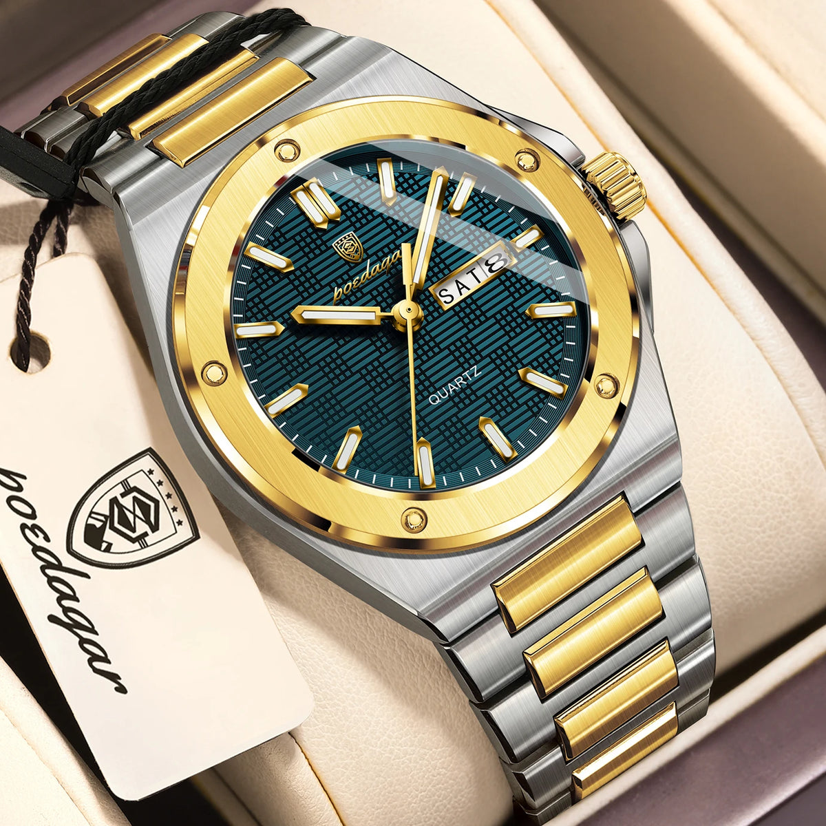 POEDAGAR Men's Luxury Waterproof Quartz Sport Watch with Date and Week Display