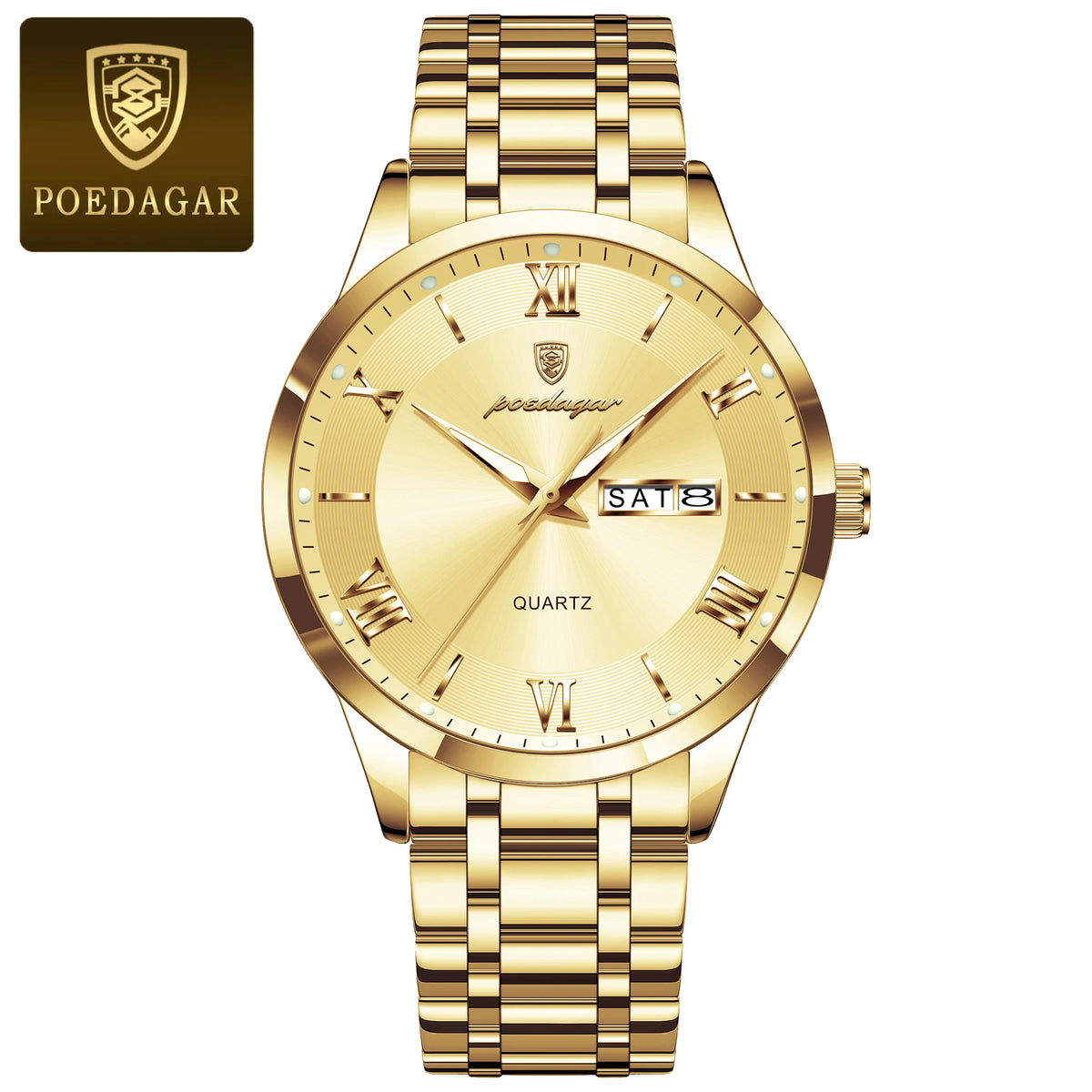 POEDAGAR Men's Luxury Waterproof Stainless Steel Quartz Watch